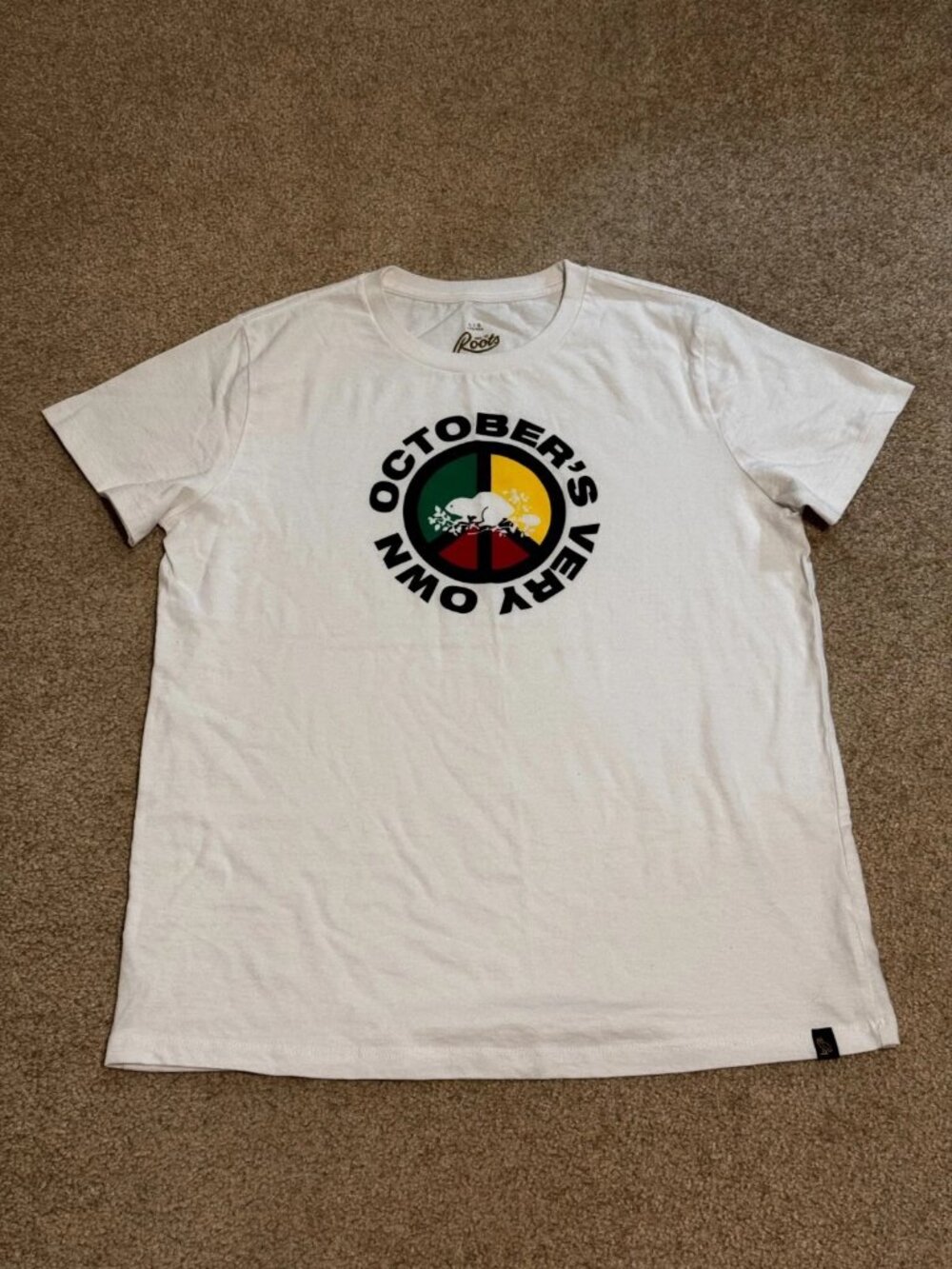 100% Authentic 2017 October's Very Own OVO ROOTS Tee White LARGE T-Shirt Jamaica